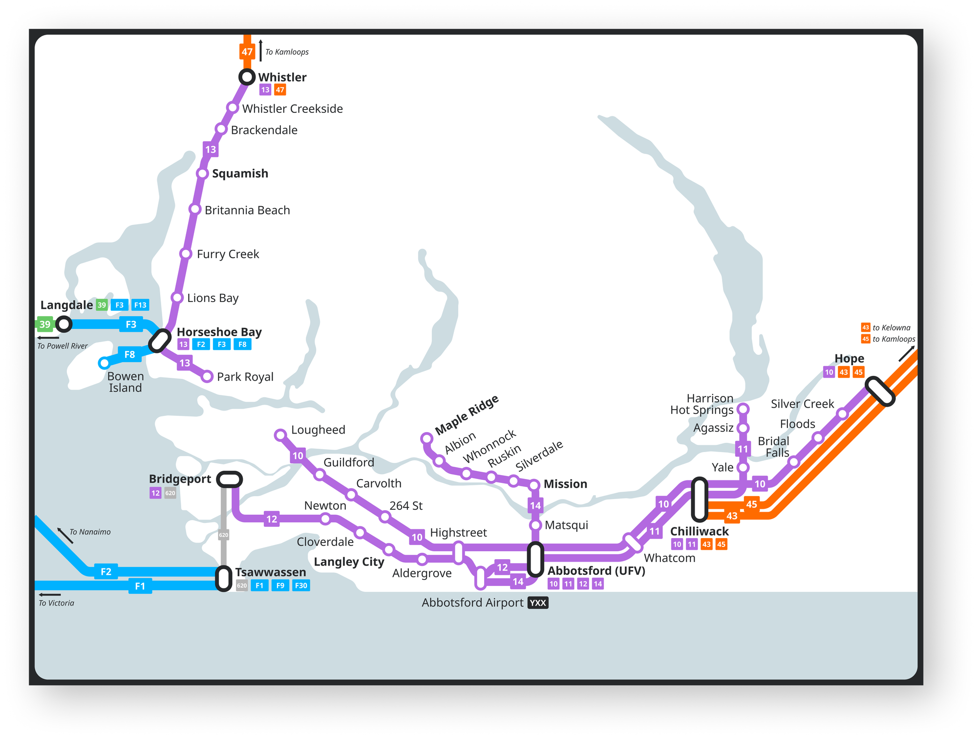Map showing the proposed Lower Mainland bus network